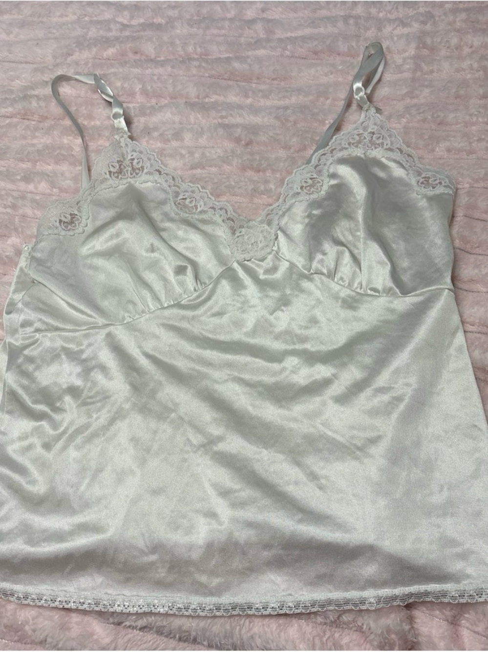 Satin Lace-Trim Chemise Camisole in Ivory